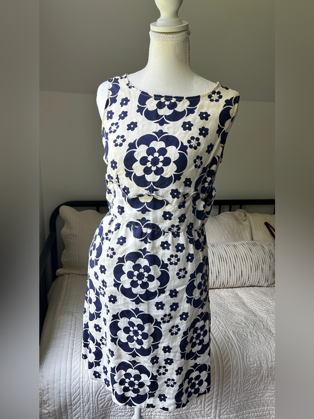 Tory Burch Navy and White Floral Sleeveless Mini Dress